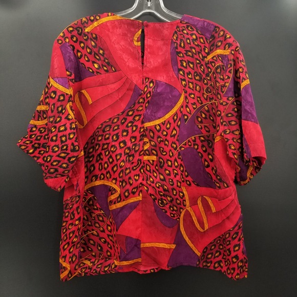 Laura Jayne Wild Funky Polyester Vintage Top Blouse animal print geometric sz 14 - Picture 2 of 8